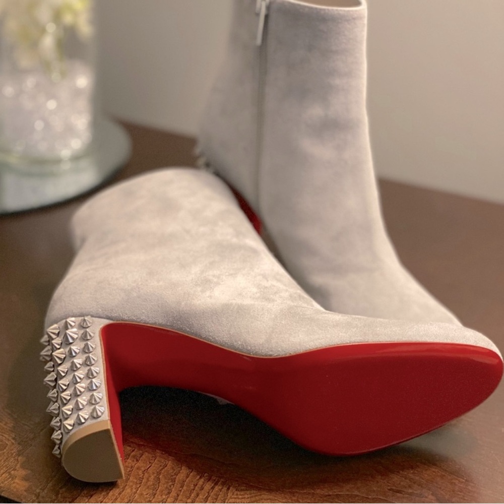 Christian Louboutin Gray Ankle Boots with Red Soles